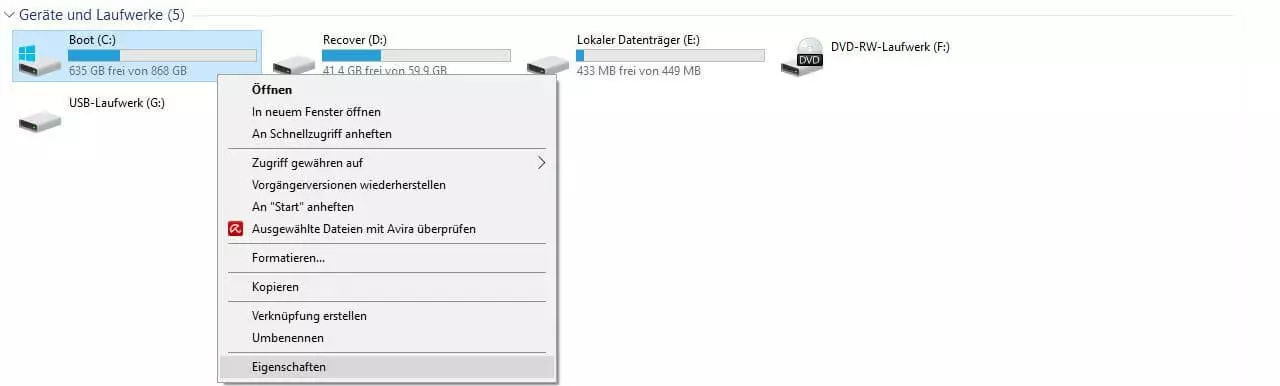 Geräte- und Laufwerke-Übersicht in Windows 10