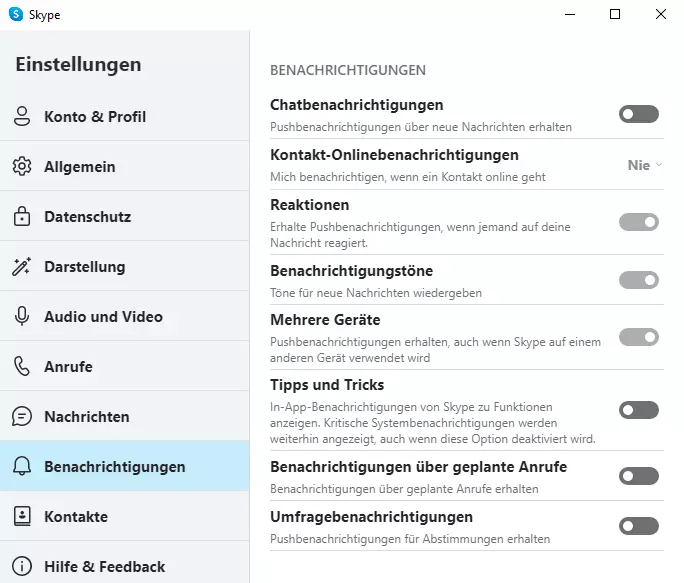 Skype: „Benachrichtigungseinstellungen“