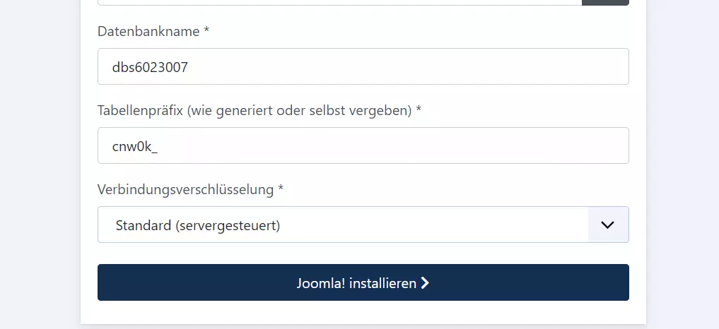 Joomla einrichten: Datenbankverknüpfung