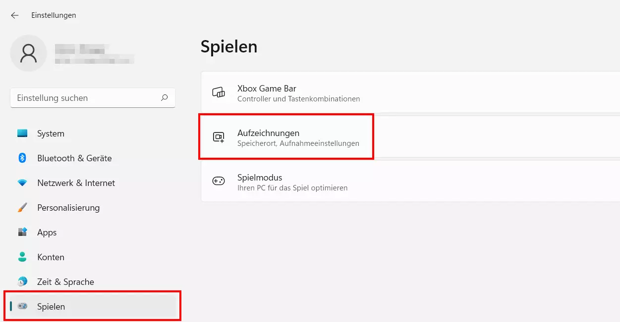 „Spielen“-Menü in den Windows-11-Einstellungen