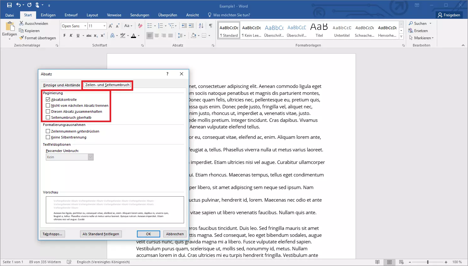 Absatzoptionen in Word