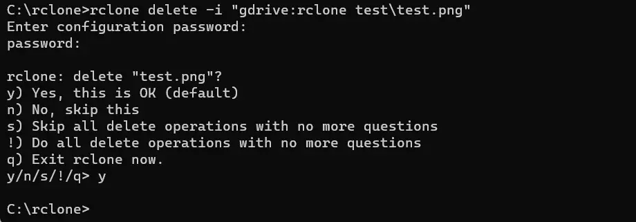rclone: Datei löschen mit Abfrage
