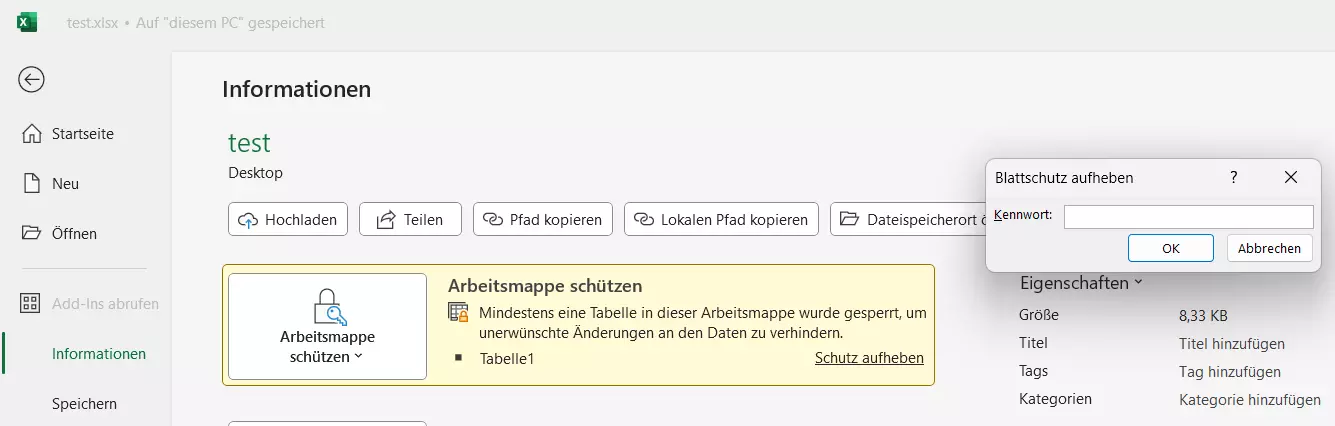 Excel-Blattschutz aufheben durch Eingabe des Kennworts