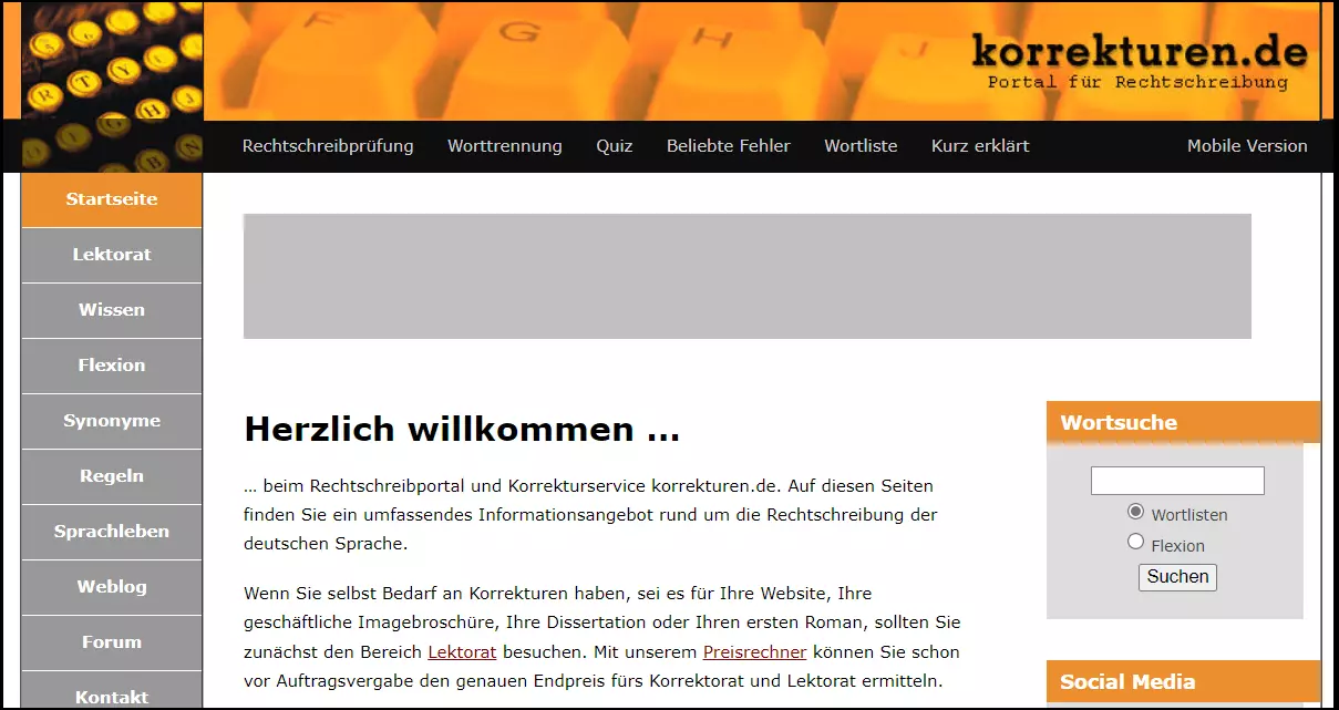 Die Homepage der Korrekturen.de Grammatikprüfung