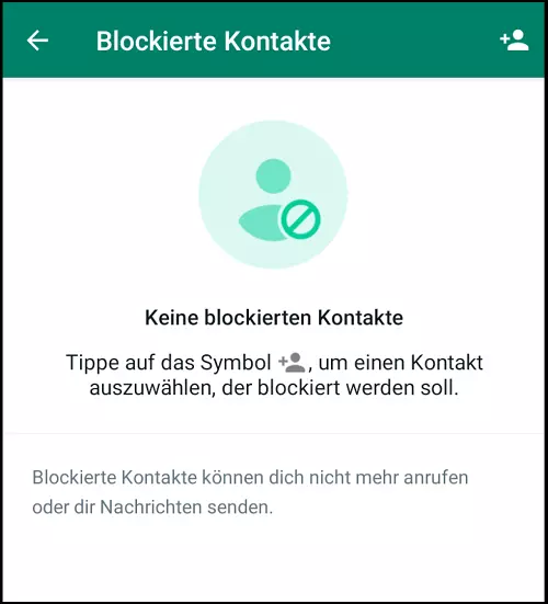 Das Menü „Blockierte Kontakte“ in WhatsApp