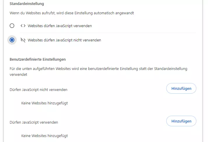 Google Chrome: JavaScript-Einstellungen