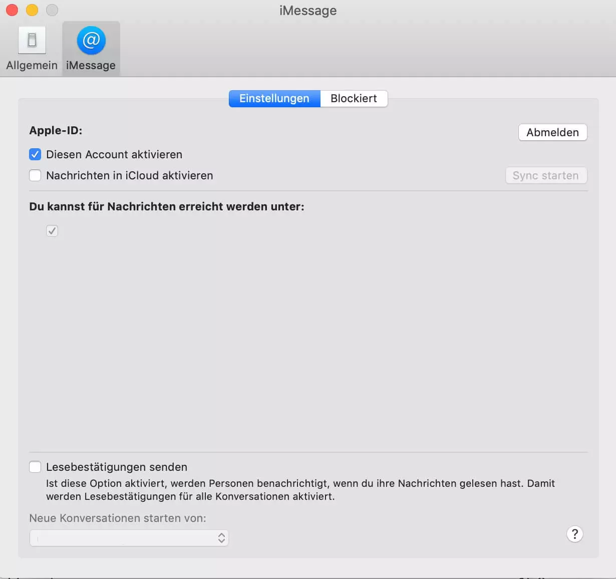 Menü-Übersicht iMessage