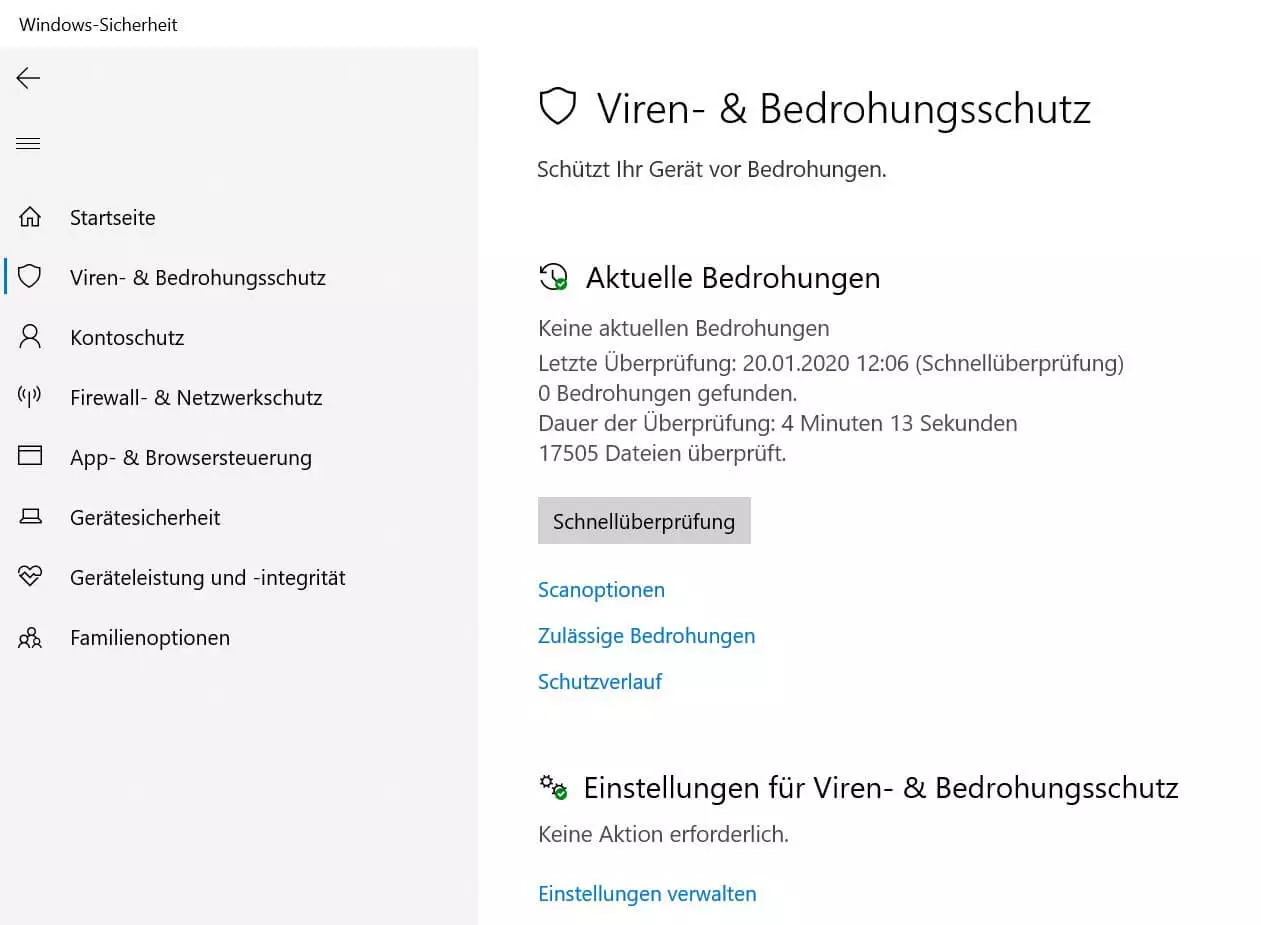 Viren- & Bedrohungsschutz in Windows 10