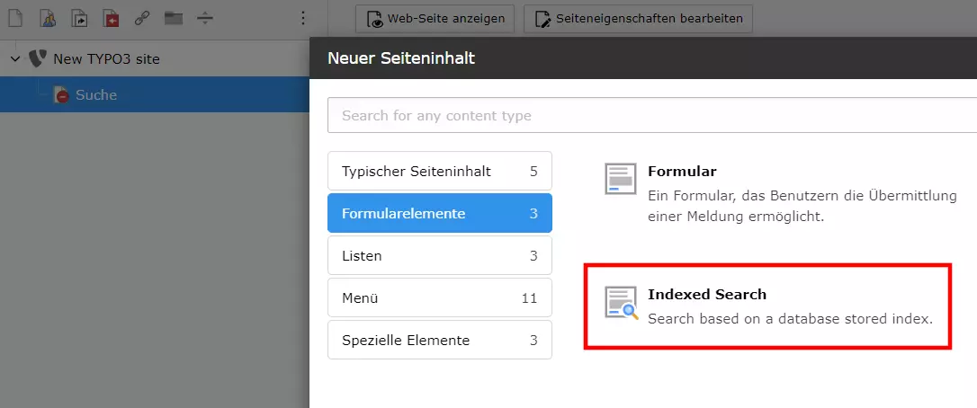 TYPO3 Indexed Search im Inhaltselement