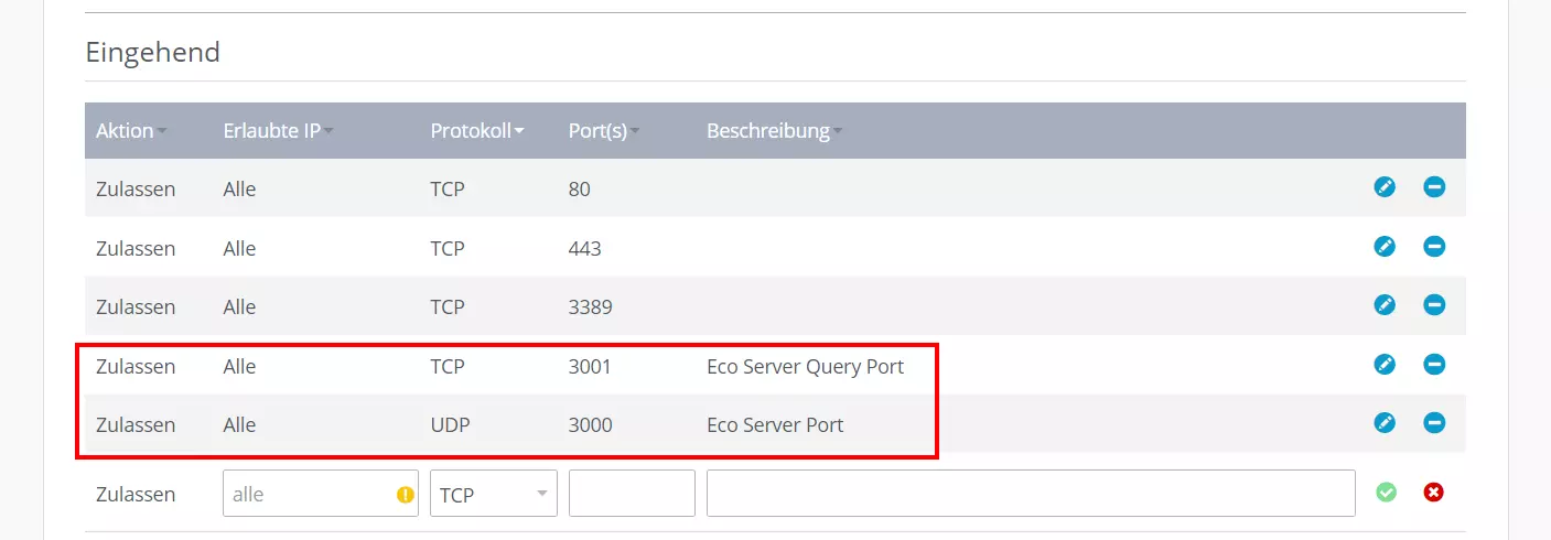 Port-Freigabe im IONOS Cloud Panel