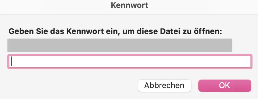 Word: Kennwort eingeben