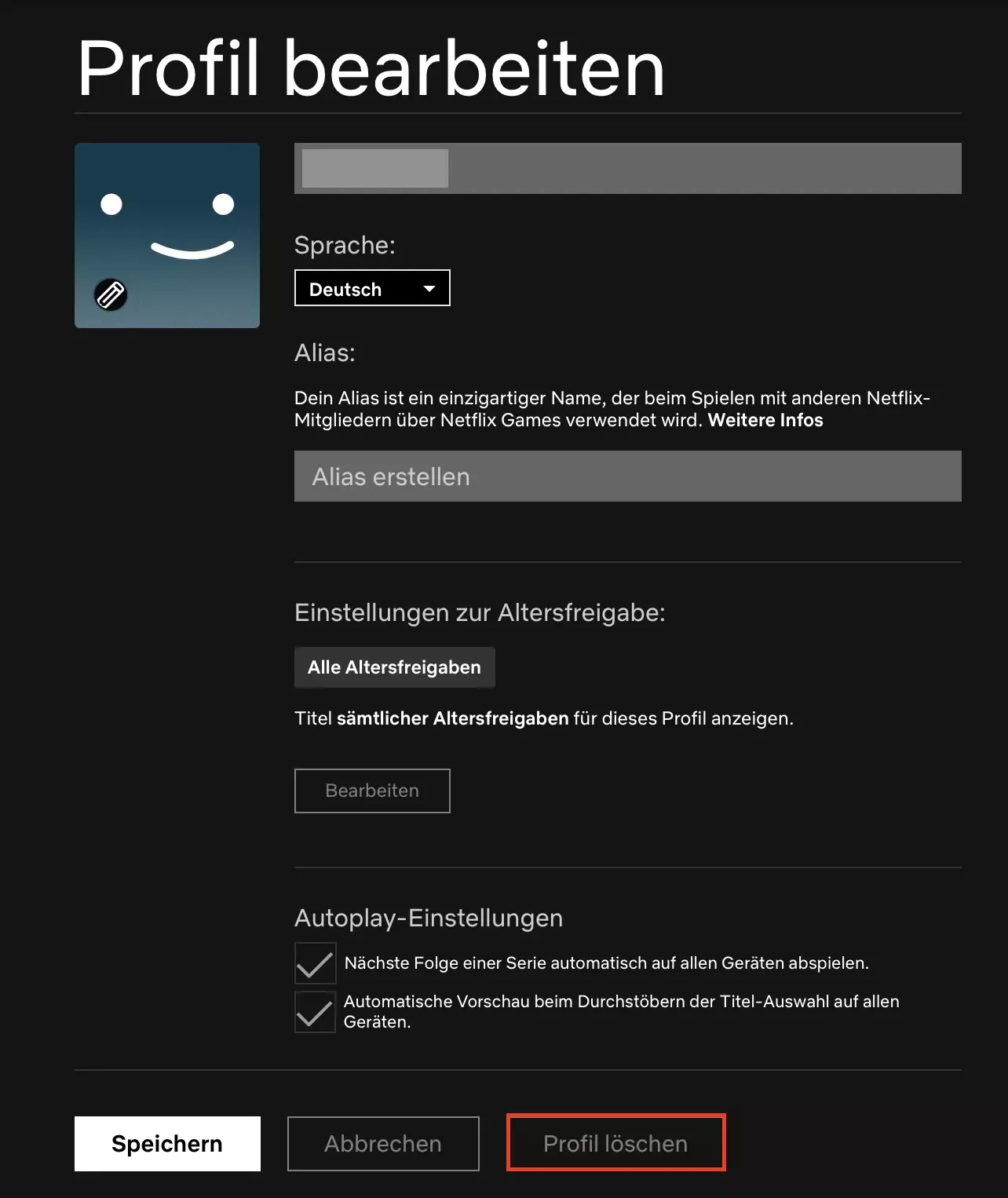 Netflix: Profil bearbeiten und löschen