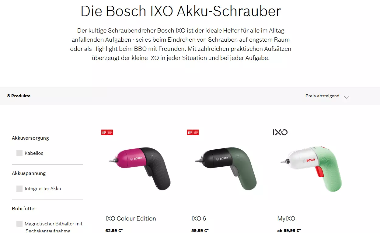 Akkuschrauber IXO im Online-Store von Bosch