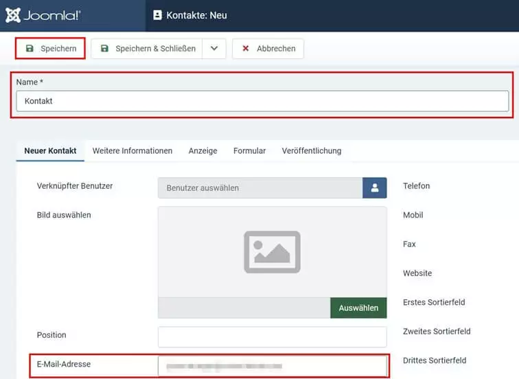 Kontakt-Profil erstellen im Joomla-Backend