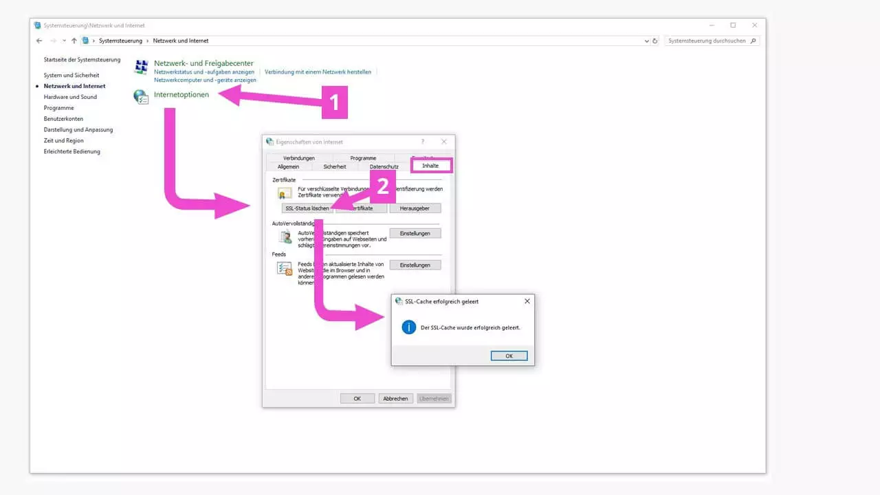 Windows-Systemsteuerung: SSL-Cache löschen
