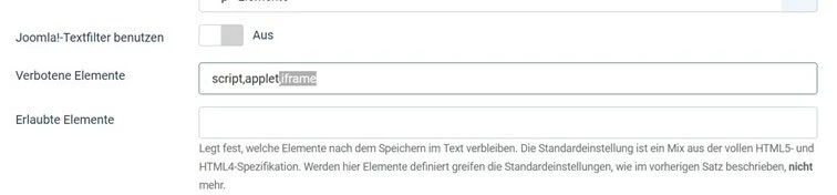 Verbotene Elemente im TinyMCE-Editor