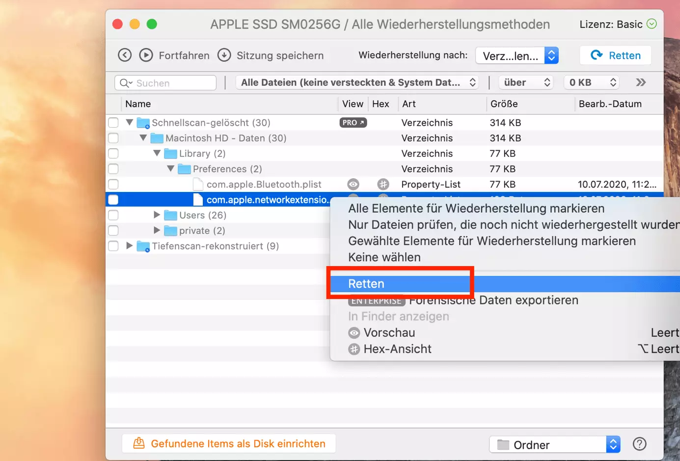 Disk Drill: Auswahl-Option zum Datenretten 