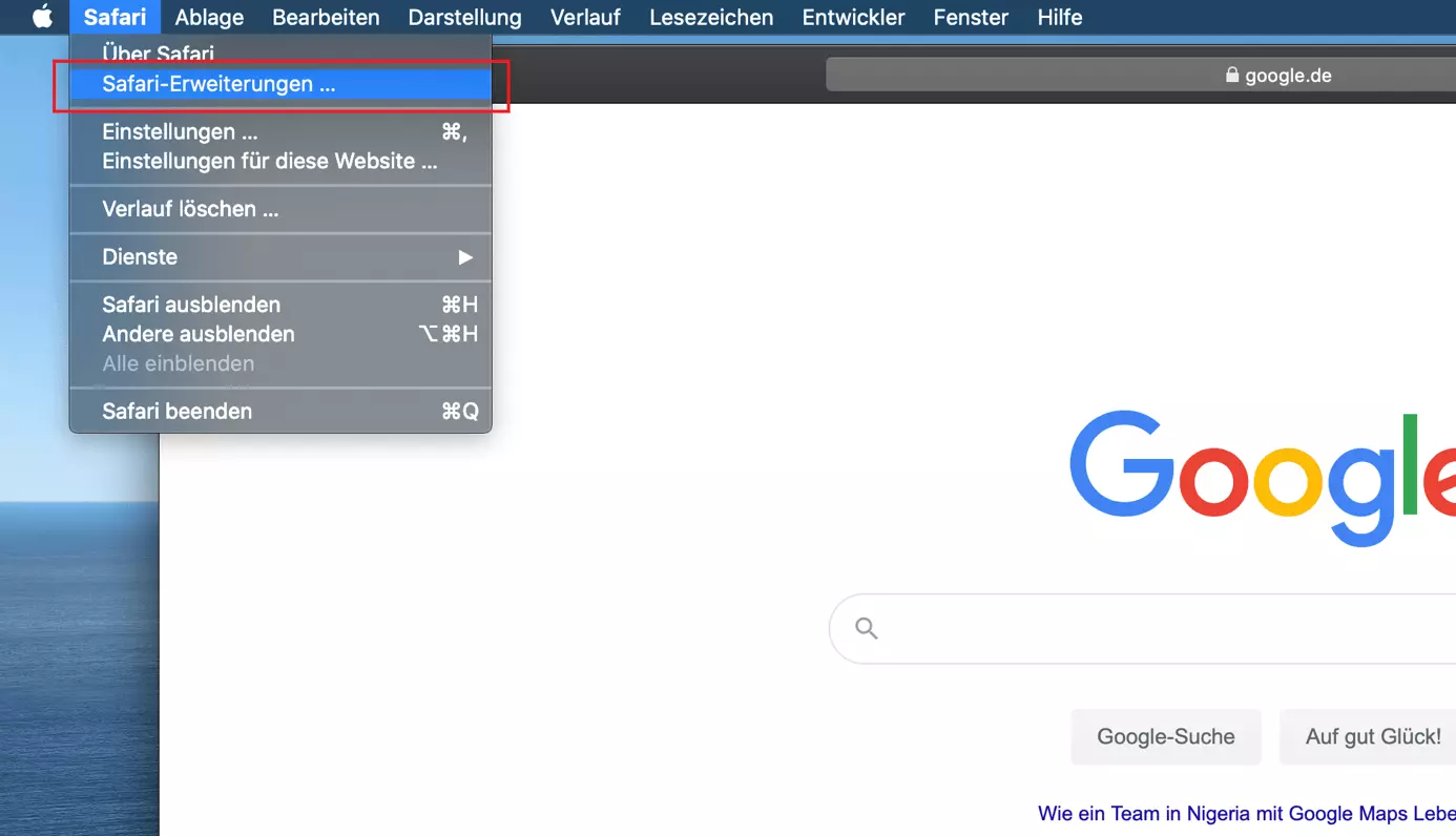 In Safari gelangen Sie über das Menü zu den Safari-Erweiterungen