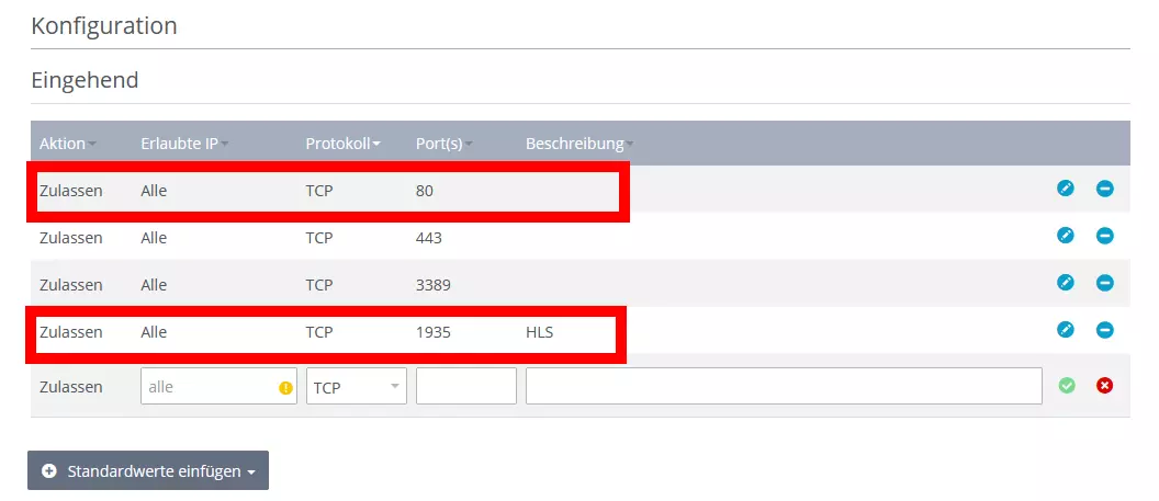 Port-Freigabe im IONOS Cloud Panel