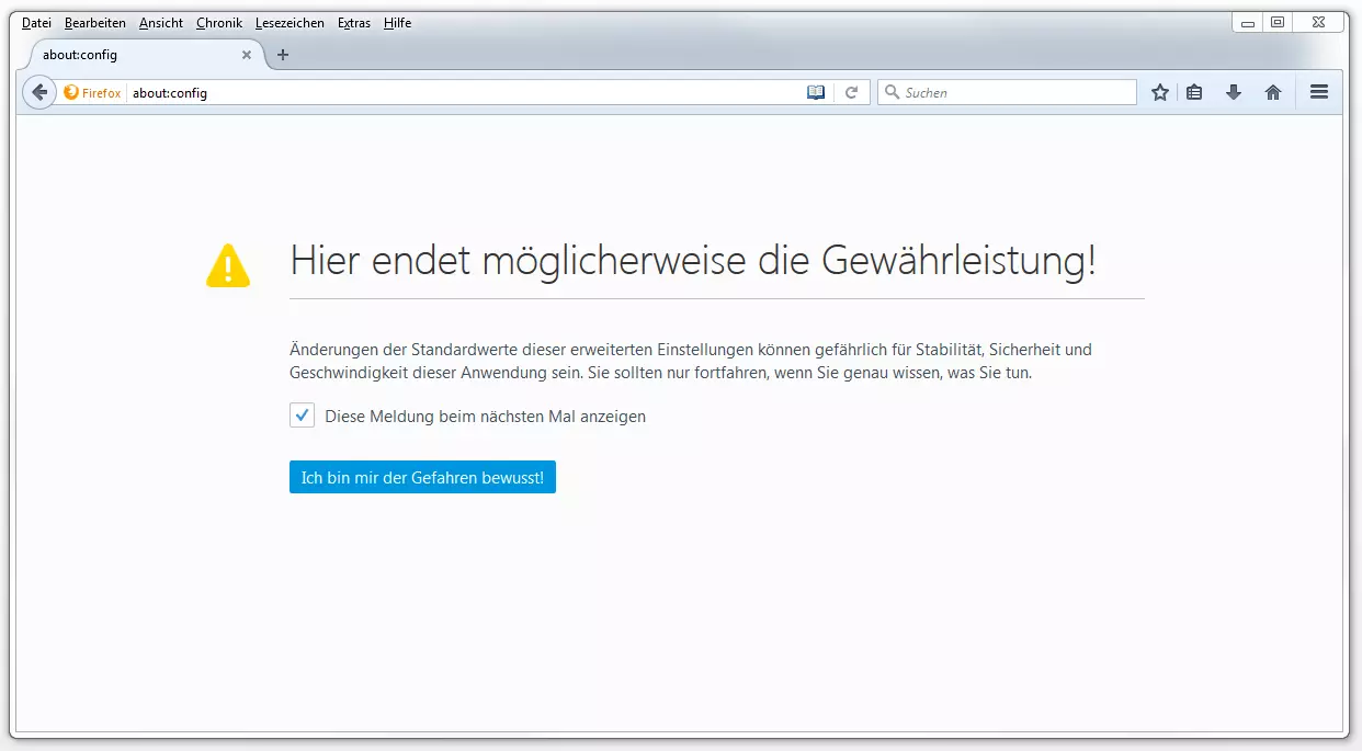 Firefox-Warnhinweis: „Hier endet möglicherweise die Gewährleistung“