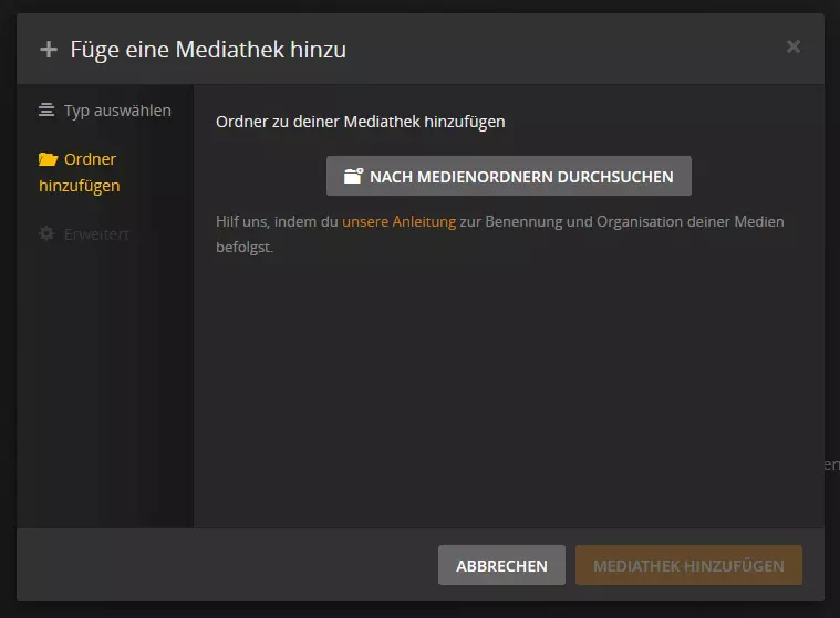 Medienordner zum Plex Media Server hinzufügen