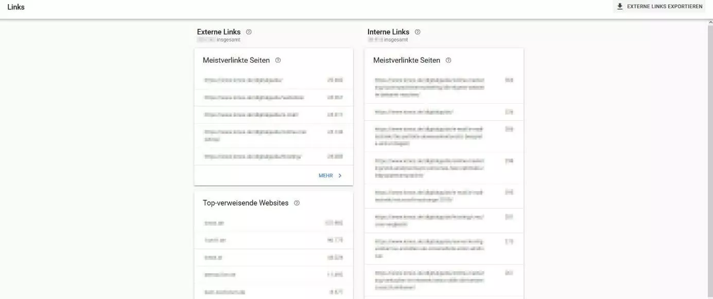 Auflistung interner und externer Verlinkungen in der GSC