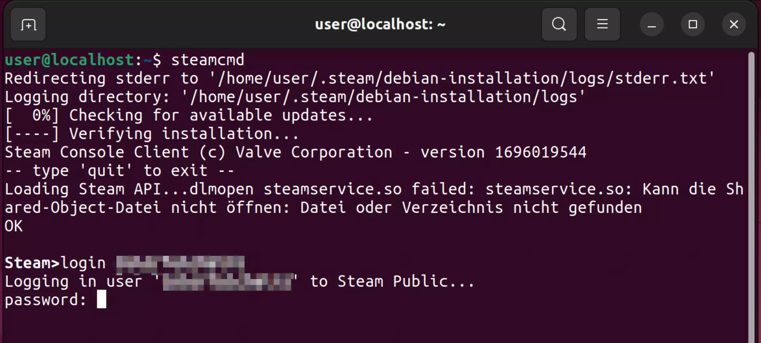 SteamCMD Anmeldung