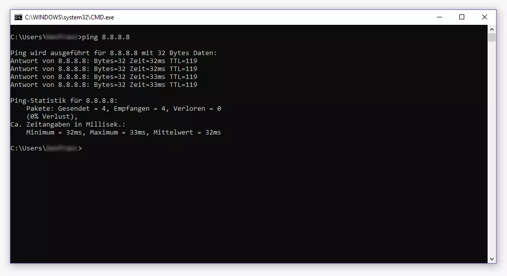 Ping-Statistik im Windows-Terminal