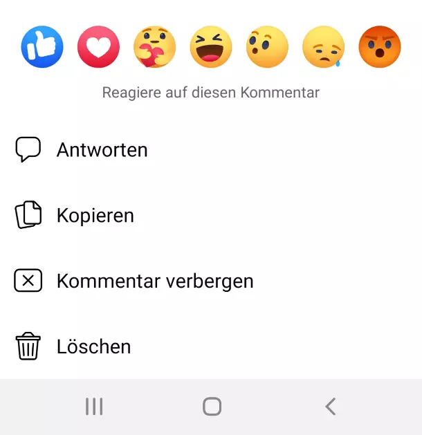 Kontextmenü in der Facebook-App