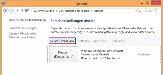 „Sprache hinzufügen“ im Dialogfenster „Spracheinstellungen ändern“