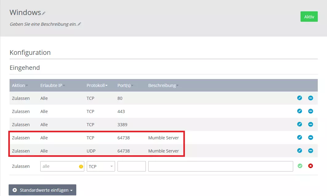 Firewall-Einstellungen bei einem IONOS-Server