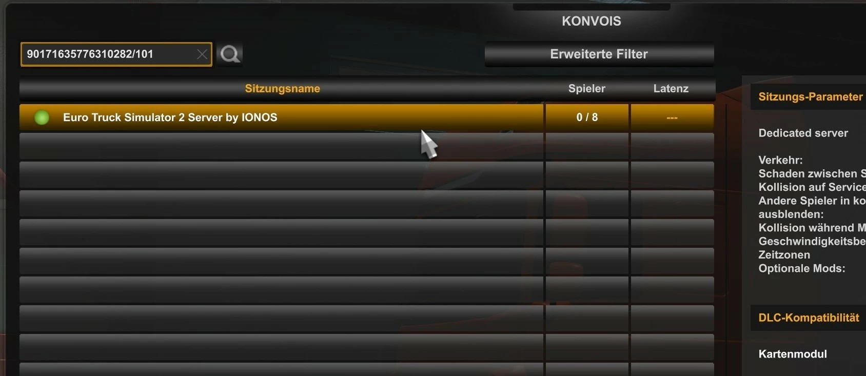Screenshot aus Euro Truck Simulator 2: Server-Übersicht