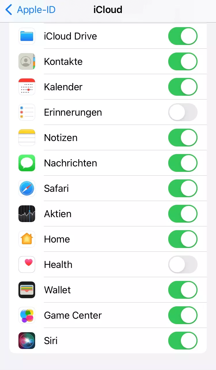 iPhone-Menü mit Backup-Einstellungen