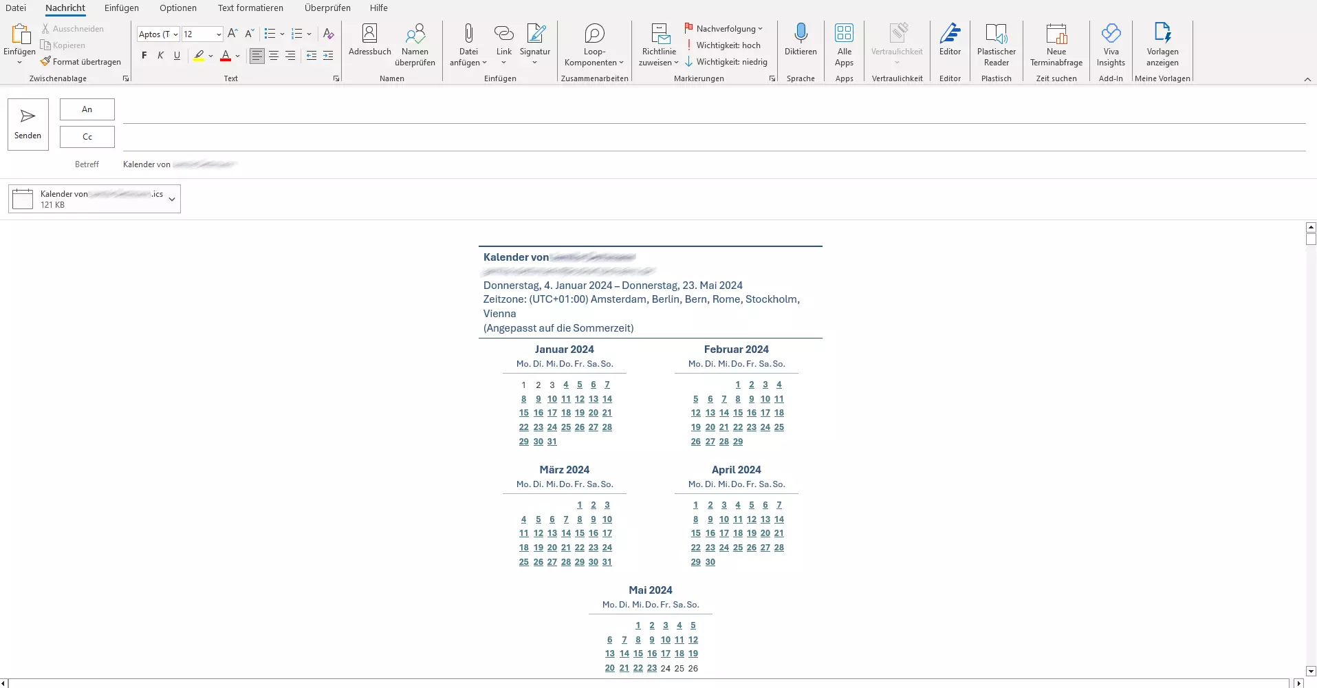 Outlook: Tagesplan zum Versand per E-Mail