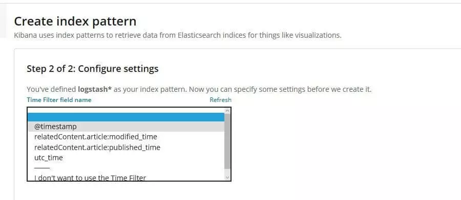 Kibana: Menü zur Zeitfilter-Konfiguration für das Muster logstash*