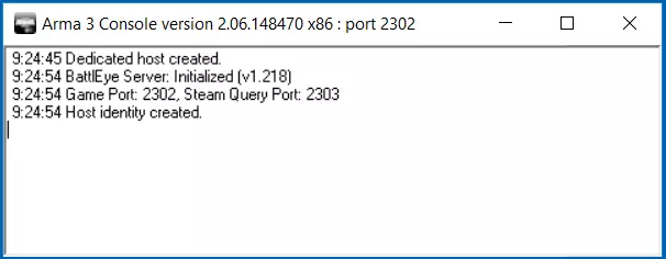 Arma 3 Console nach erfolgreichem Server-Start