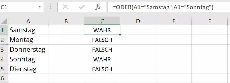 Excel-ODER-Funktion mit mehreren Bedingungen in Textform