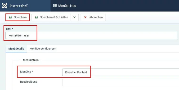 Joomla: Neues Menü anlegen