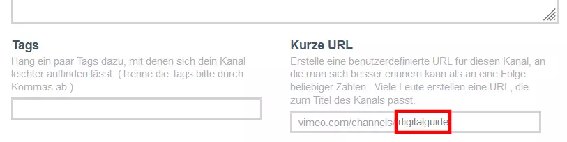 Vimeo-Kanal: Kurze URL