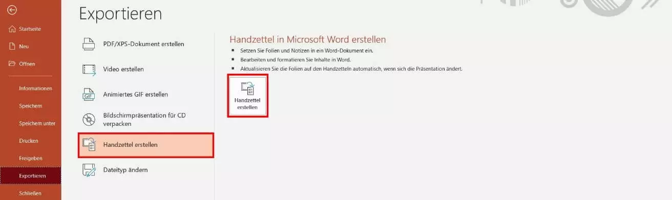 PowerPoint: Handzettel erstellen