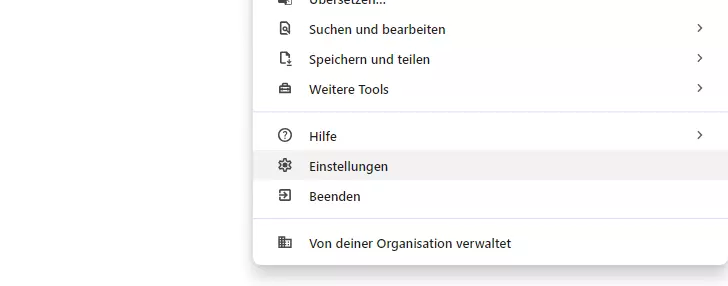 Das Menü des Webbrowsers Chrome