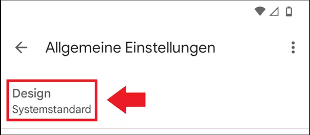 Der Punkt „Design“ im Menü für „Allgemeine Einstellungen“