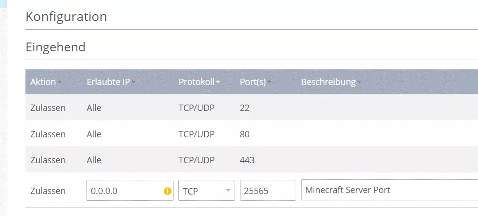 Port-Freigabe im IONOS Cloud Panel