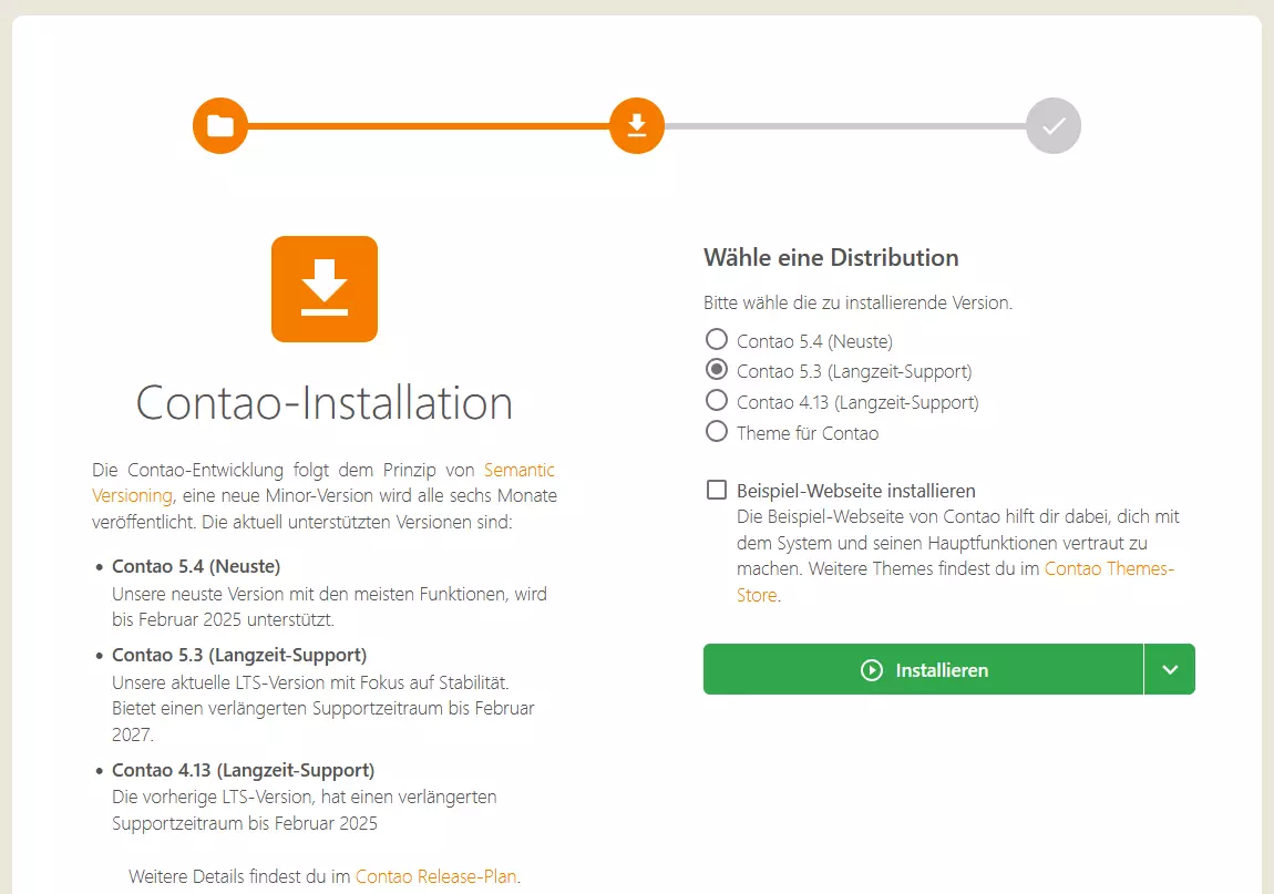Contao-Versionsauswahl