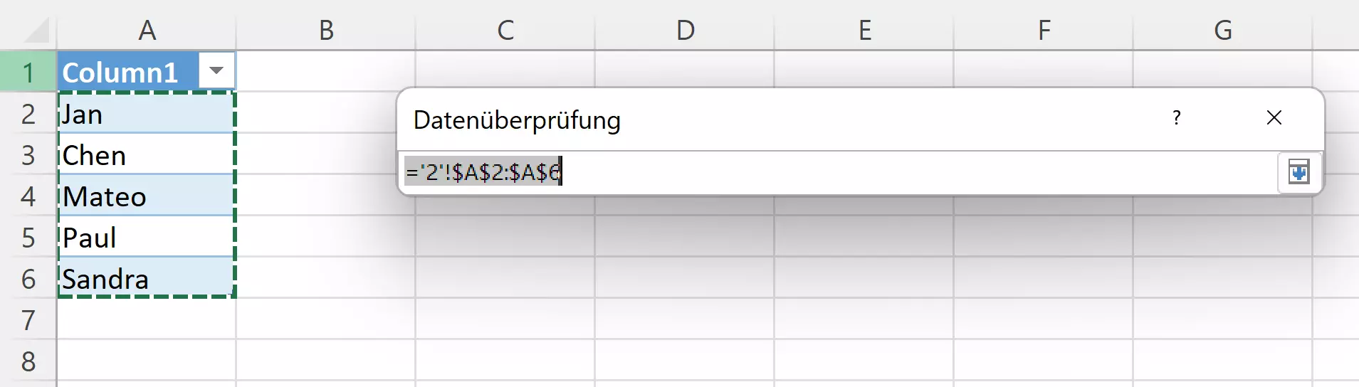 Auswahlfunktion zum Einfügen von Informationen in die Dropdown-Liste