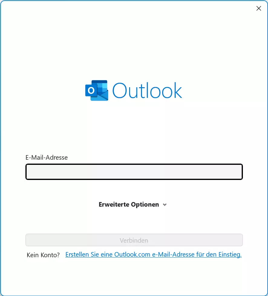 Dialogfenster „Konto hinzufügen“ in Outlook