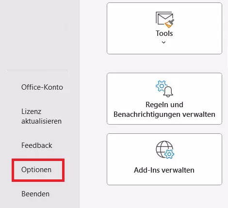 Outlook-Menü „Datei“