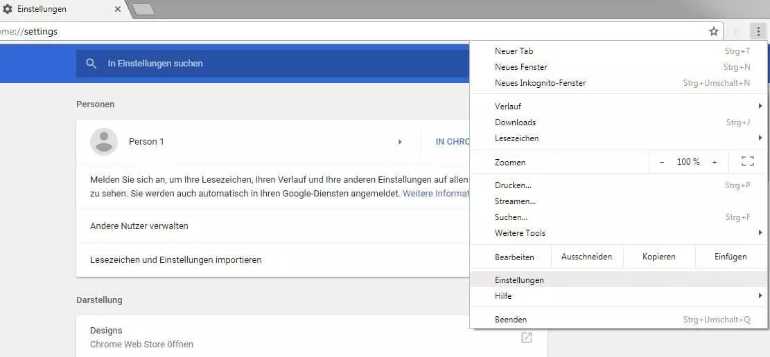 Google Chrome: Einstellungen