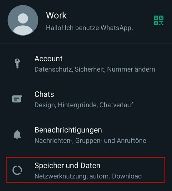 WhatsApp: „Speicher und Daten“ in „Einstellungen“