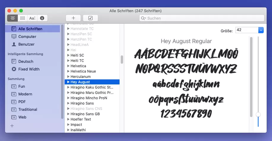 Mac: Schrift installieren: Alle Schriften in der Schriftsammlung 
